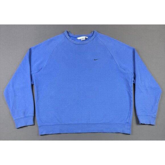 Vintage Y2K Nike Mini Swoosh Blue Crewneck Sweater Large Sports Streetwear Fade - Picture 1 of 16